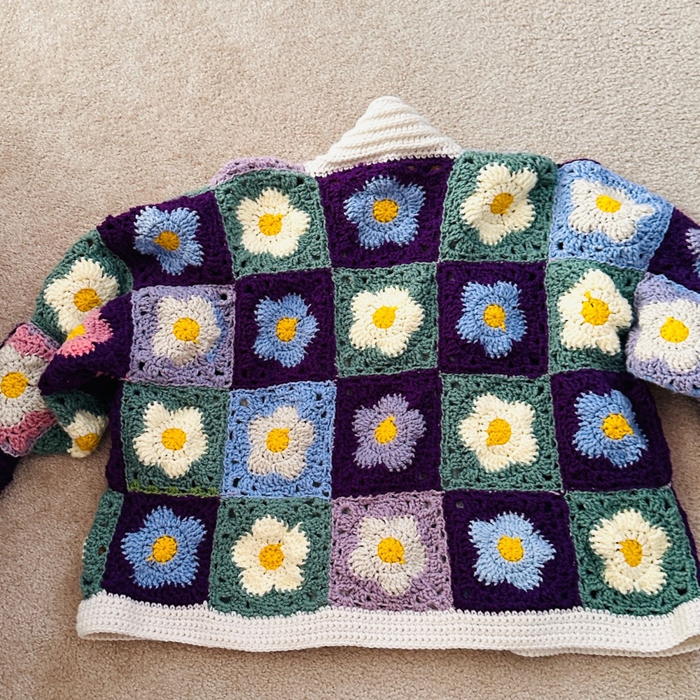 Colorful Crochet Cardigan with Floral Squares - Picture 6 of 7